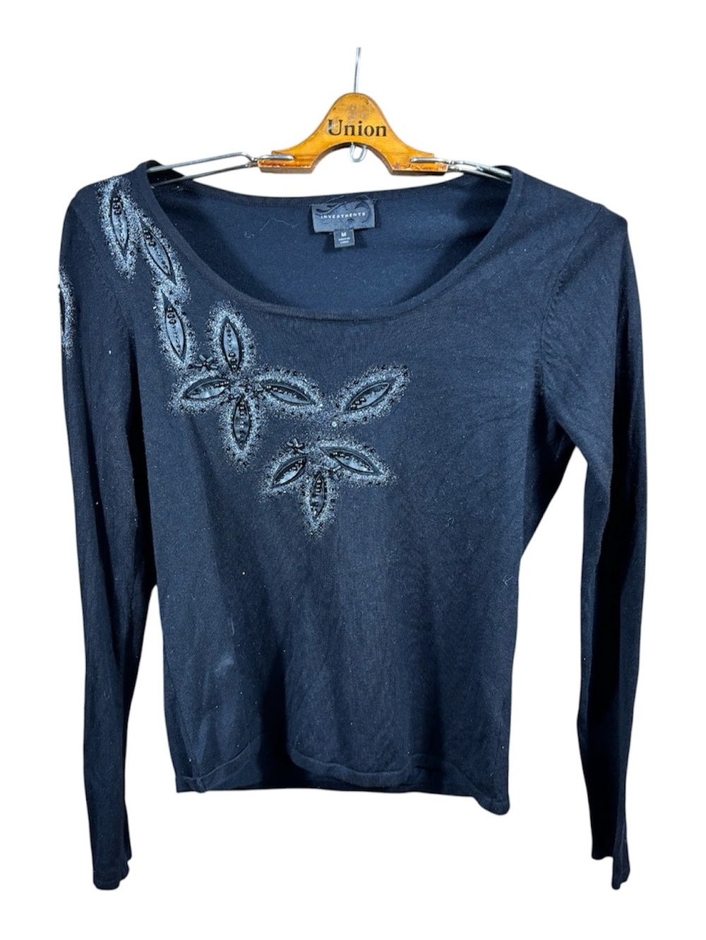 Investments Embellished Flower Pattern Women’s Long Sleeve Shirt Size M